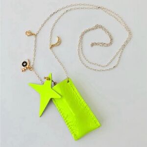 NEW ATSUYO ET AKiKO Atelier Quartz Crystal Leather Amulet Pendant Necklace Fluo